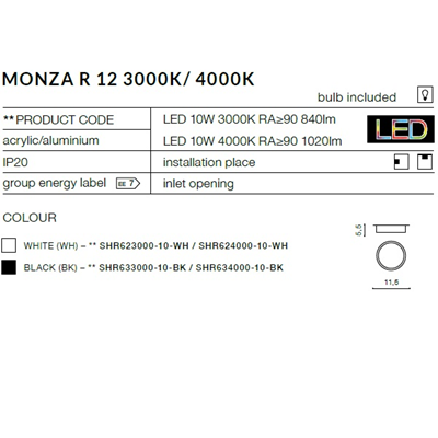 MONZA R 12 3000K Plafón blanco