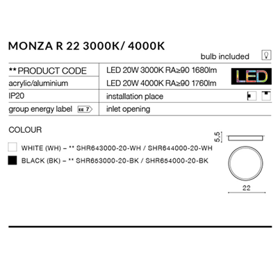 MONZA R 22 4000K Black ceiling lamp