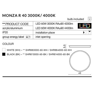 MONZA R 40 4000K Schwarze Deckenleuchte