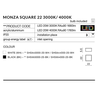 MONZA S22 3000K Lampada da soffitto bianca