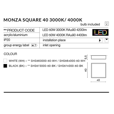 MONZA S40 3000K Black ceiling lamp