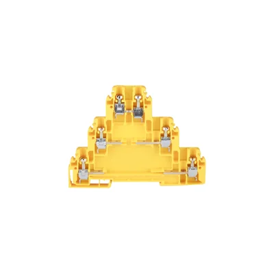 Morsettiera a 6 fili e 3 livelli con sei terminali separati da un percorso di corrente inferiore e uno centrale, 4 mm², giallo, ZG-G/34 A03-3001