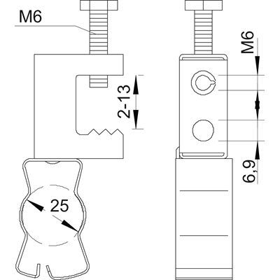Morsetto di supporto 2-13MM R.25MM/PG 1, TKS 213-32