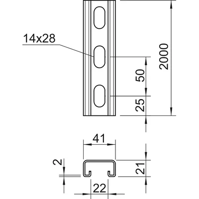 MS4121P2000FS Perf. profile rail, seal width 22mm