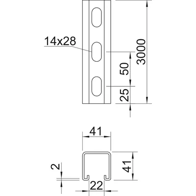 MSL4141PP3000FS Perf. profile rail, seal width 22mm
