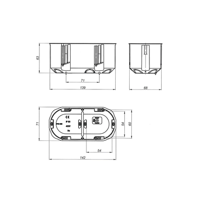 MULTIBOX 2 Boîte d'installation bipolaire pour murs vides avec cloison P2x60D fi2x60mm bleu profond