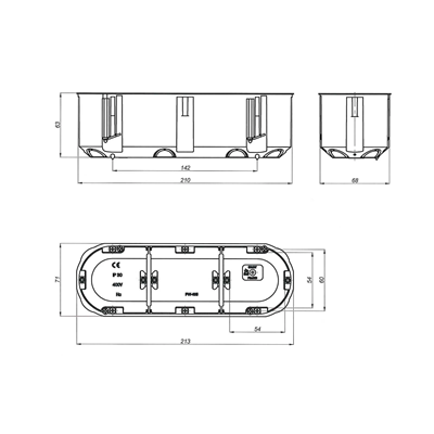 MULTIBOX 2 Boîte d'installation pour murs vides, tripolaire P3x60D fi3x60mm bleu