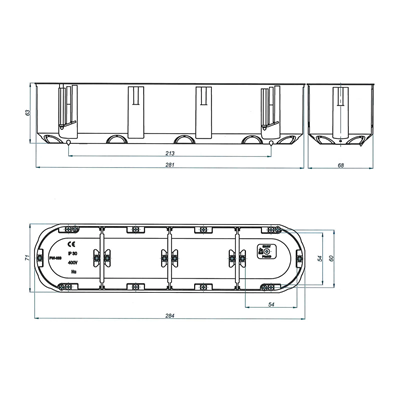 MULTIBOX 2 Installation box for empty walls, four-pole P4x60D fi4x60mm blue