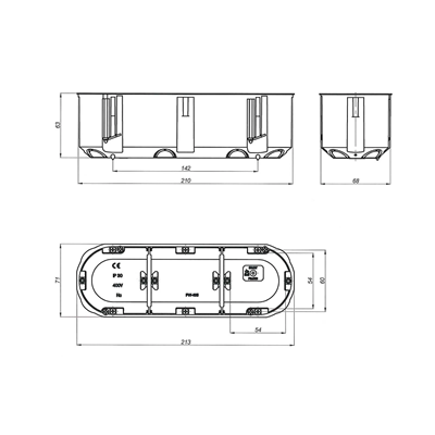MULTIBOX 2 Монтажна коробка для порожніх стін триполюсна P3x60D fi3x60mm синя