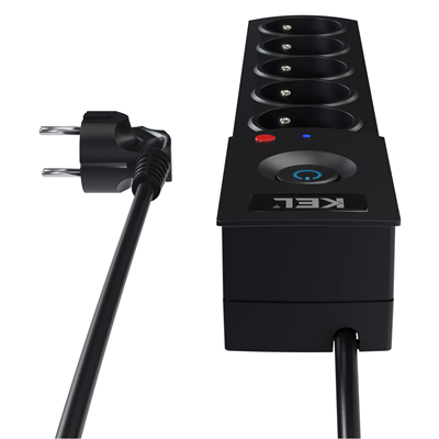Multipresa con fusibile e sistema di protezione da sovratensione professionale, 5 prese, lunghezza 3m, 10A 230V 2300W, nero