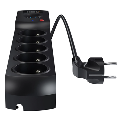 Multipresa con fusibile e sistema di protezione da sovratensione professionale, 5 prese, lunghezza 3m, 10A 230V 2300W, nero