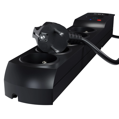 Multipresa con fusibile e sistema di protezione da sovratensione professionale, 5 prese, lunghezza 3m, 10A 230V 2300W, nero