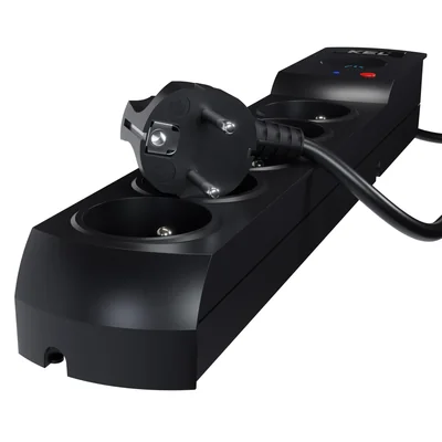 Multipresa con fusibile e sistema di protezione da sovratensione professionale, 5 prese, lunghezza 3m, 10A 230V 2300W, nero