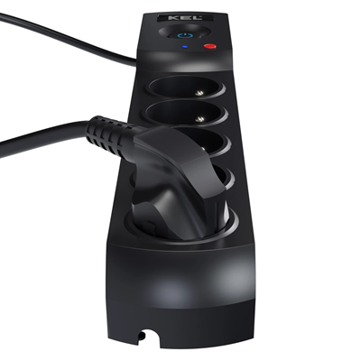 Multipresa con fusibile e sistema di protezione da sovratensione professionale, 5 prese, lunghezza 3m, 10A 230V 2300W, nero
