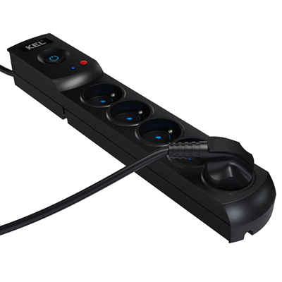 Multipresa con fusibile e sistema di protezione da sovratensione professionale, 5 prese, lunghezza 3m, 10A 230V 2300W, nero