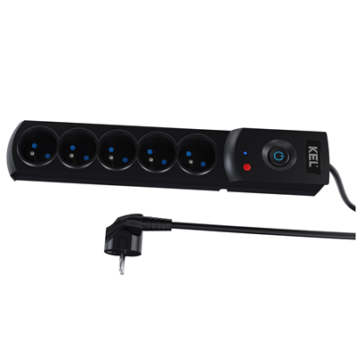 Multipresa con fusibile e sistema di protezione da sovratensione professionale, 5 prese, lunghezza 3m, 10A 230V 2300W, nero