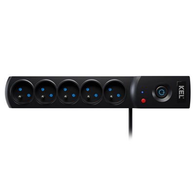 Multipresa con fusibile e sistema di protezione da sovratensione professionale, 5 prese, lunghezza 3m, 10A 230V 2300W, nero