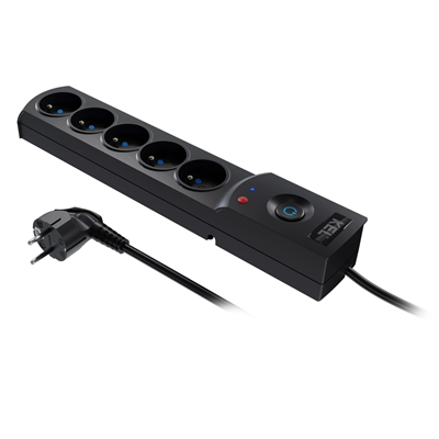 Multipresa con fusibile e sistema di protezione da sovratensione professionale, 5 prese, lunghezza 3m, 10A 230V 2300W, nero