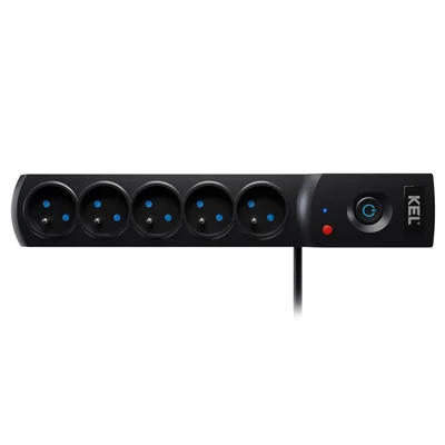 Multipresa con fusibile e sistema di protezione da sovratensione professionale, 5 prese, lunghezza 5m, 10A 230V 2300W, nero