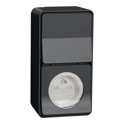 MUREVA STYL IP55 Pulsador de escalera + toma 2P+PE antracita