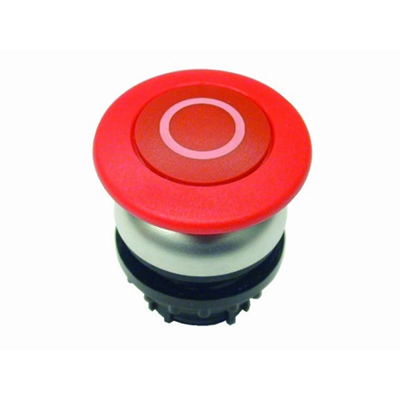 Mushroom pushbutton with spring return, red o, M22-DP-R-X0