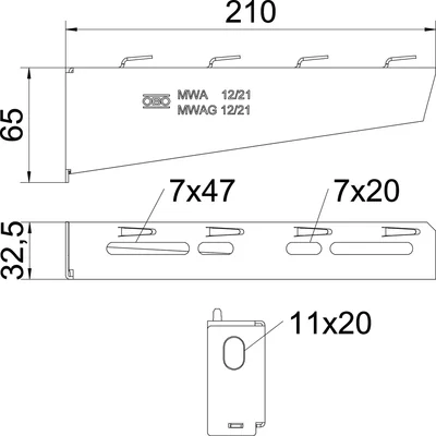 MWAG 12 21 FS Wandhalterung für Drahtgittertrays