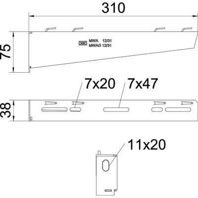 MWAG 12 31 FS Wandhalterung für Drahtgittertrays