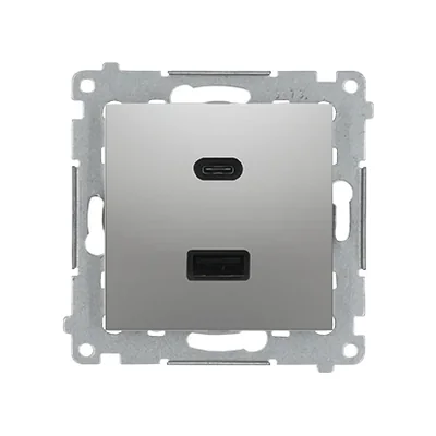 Nabíječka Simon 54 WMDZ-EC2CAx-043 2xUSB C+A Quick Charge 5/9/12V (modul), 3,1 A, 5V DC, 230V; matně stříbrná Náhrada po ukončení výroby: DEC2CAQ.01/43