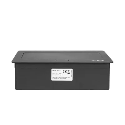 Nábytková kazeta NOEN zapuštěná do desky stolu s integrovaným PVC rámem pro modulární zásuvky 3 x 45x45 mm nebo 6 x 22,5x45 mm, kabel 1,5 m, černá