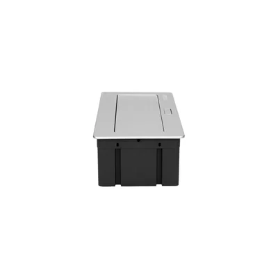 Nábytková kazeta NOEN zapuštěná do desky stolu s integrovaným PVC rámem pro modulární zásuvky 3 x 45x45 mm nebo 6 x 22,5x45 mm, kabel 1,5 m, stříbrná