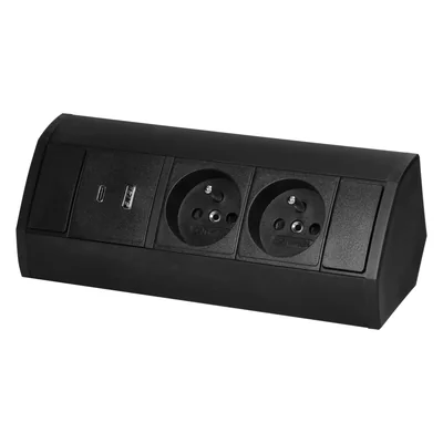 Nábytková zásuvka 2x2P+Z, 2xUSB (typ A+C; 2,4A), černá
