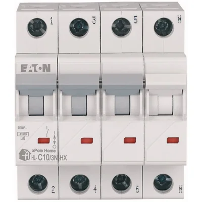 Nadproudový jistič HN-C10/3N 6kA, In=10A, charakteristika C, 3+N póly. Řada HN