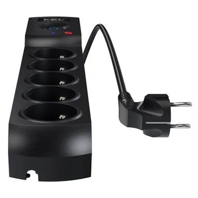 Napájecí lišta s pojistkou a přepěťovou ochranou profi, 5 zásuvek, délka 1,5m, 10A 230V 2300W, černá