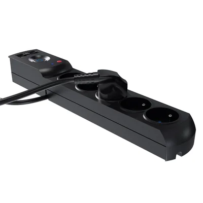 Napájecí lišta s pojistkou a systémem přepěťové ochrany profesionální 5 zásuvek 2 USB porty délka 5m 10A 230V 2300W černá