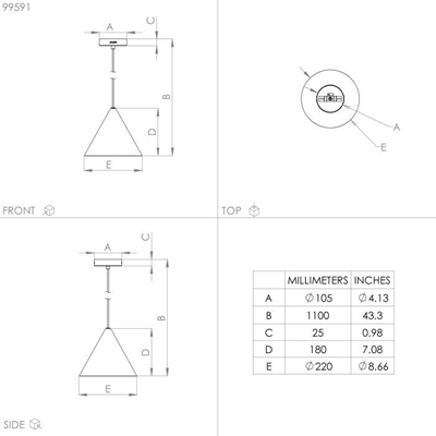 NARICES Lampa wisząca 22cm 40W E27 IP20 mosiężna