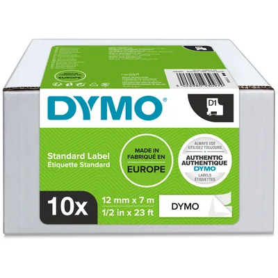 Nastro D1 - 12 mm x 7 m, nero/bianco - CONFEZIONE RISPARMIO 10 pezzi.