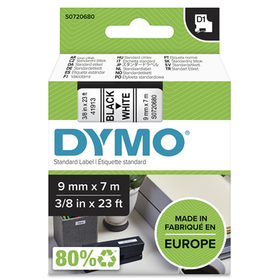 Nastro DYMO D1 9mm x 7m stampa bianco/nero 40913