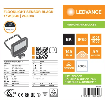 Naświetlacz FLOODLIGHT SENSOR 20 17W 2K4LM 840 PS SY100 BK