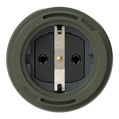 NAUTILUS Base de enchufe militar schuko con tapa flexible de conexión 16A 2P+Z 230V 50/60Hz IP66/68, conexión trasera, brida 75X75, contactos niquelados