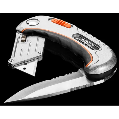 Navaja multiusos plegable, hoja trapezoidal + cuchillo, funda de nailon + 5 hojas