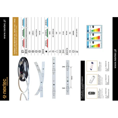 NEXTEC EX LED STRIP / 12V / 2835 / 4.8W / 60 LED / IP65 / RED / 5m / 8mm
