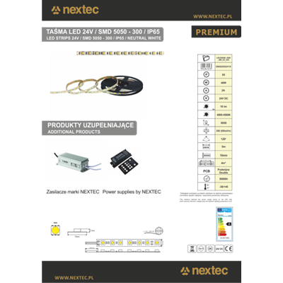 NEXTEC LED-Streifen PREMIUM 24V 300 SMD 5050 5m 10mm IP65 NW