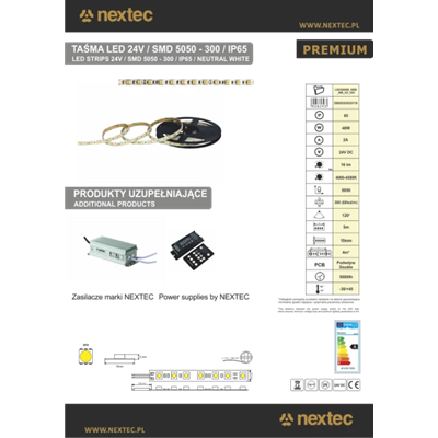 NEXTEC LED strip PREMIUM 24V 300 SMD 5050 5m 10mm IP65 NW