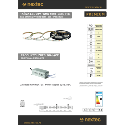 NEXTEC LED strip PREMIUM 24V 300 SMD 5050 RGB 5m 10mm IP33