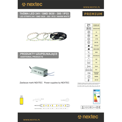 NEXTEC PREMIUM LED pásek 24V 300 SMD 5630 5m 10mm IP33 CW