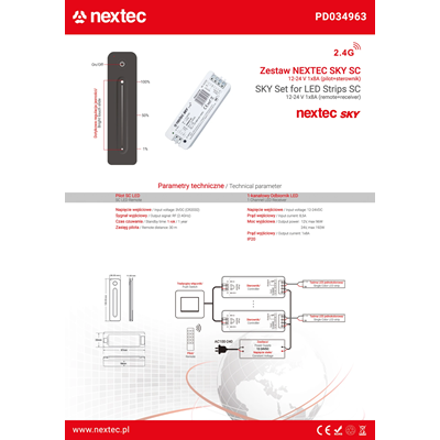 NEXTEC SKY SC Set contrôleur + télécommande 12-24V 8A