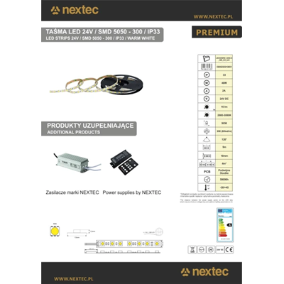 NEXTEC Taśma LED PREMIUM 24V 300 SMD 5050 5m 10mm IP33 WW