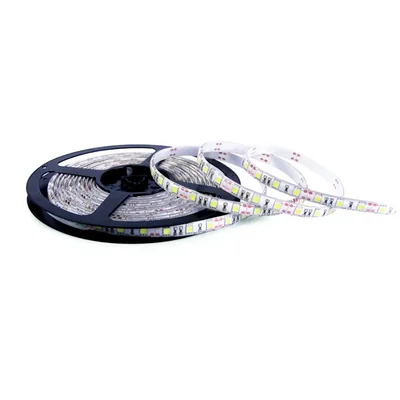 NEXTEC Tira LED 12V SMD 5050 - 300 LED IP63 blanco cálido, sustrato blanco, rollo 5m 10mm