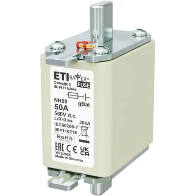 NH00 gBat 50A/550V CC Fusible NH - para protección de baterías, almacenamiento de energía / CC