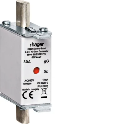 NH000 gG blade fuse link with center indicator 80A 500V